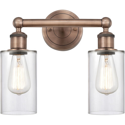 Clymer 2 Light 12.88 inch Antique Copper Bath Vanity Light Wall Light in Clear