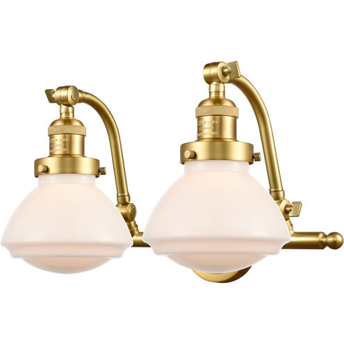 Franklin Restoration Olean 2 Light 19 inch Satin Gold Bath Vanity Light Wall Light in Matte White Glass, Franklin Restoration