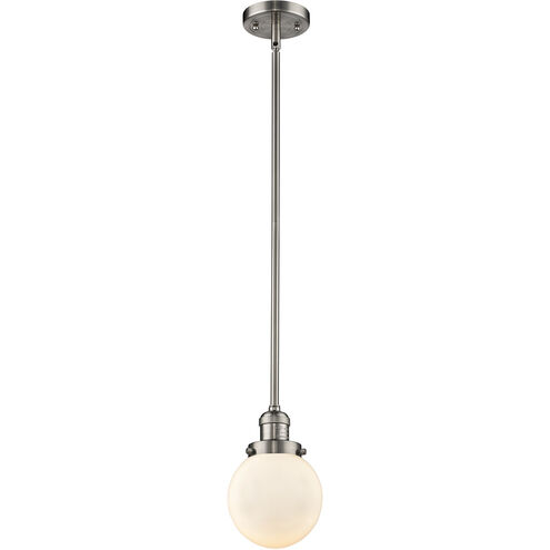 Franklin Restoration Beacon 1 Light 6 inch Brushed Satin Nickel Mini Pendant Ceiling Light in Matte White Glass, Franklin Restoration