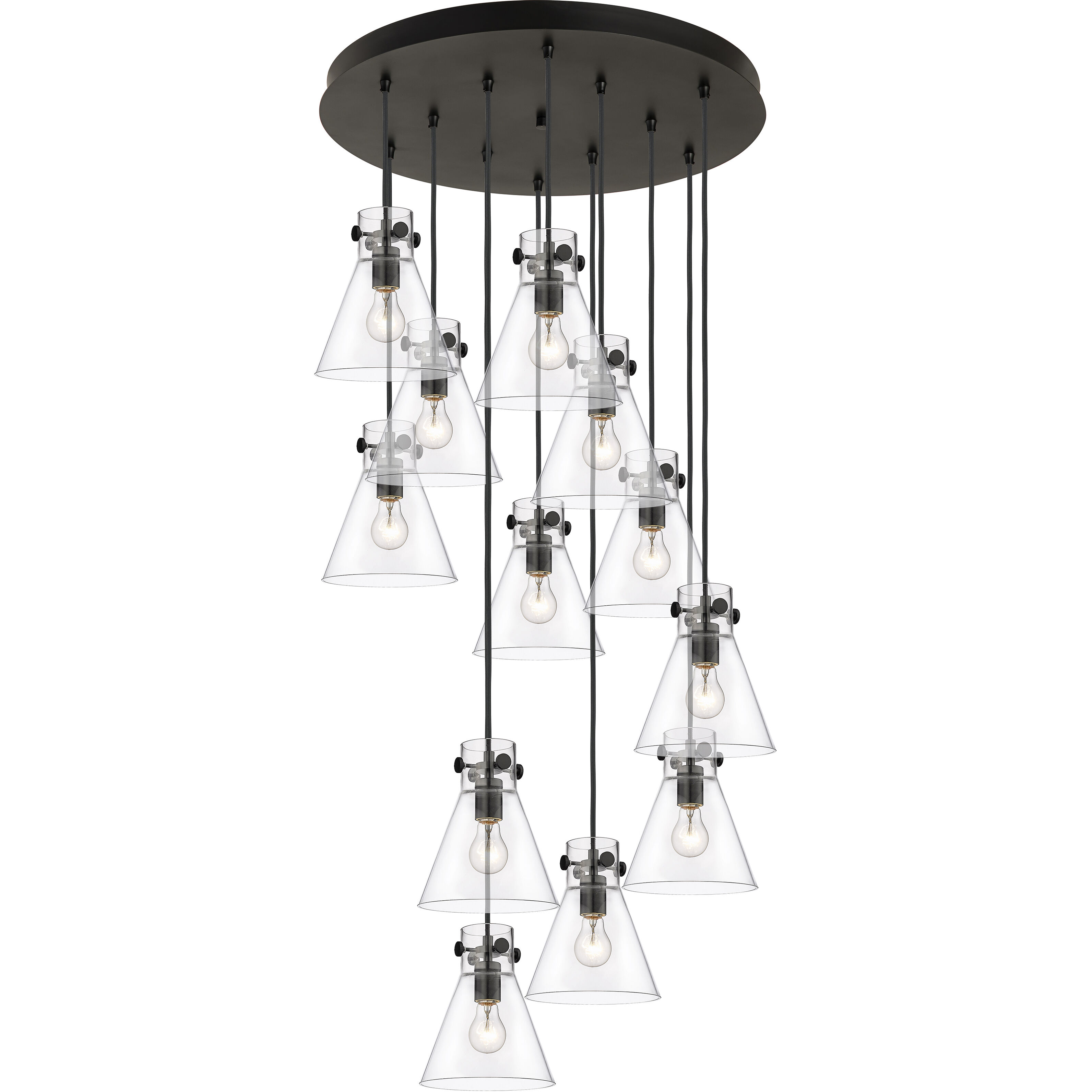 Newton Cone 12 Light 27.25 inch Matte Black Multi Pendant Ceiling Light in Clear Glass