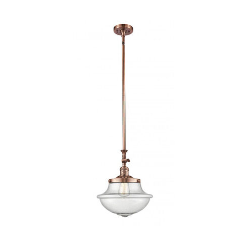 Franklin Restoration Large Oxford LED 12 inch Antique Copper Mini Pendant Ceiling Light in Seedy Glass, Franklin Restoration