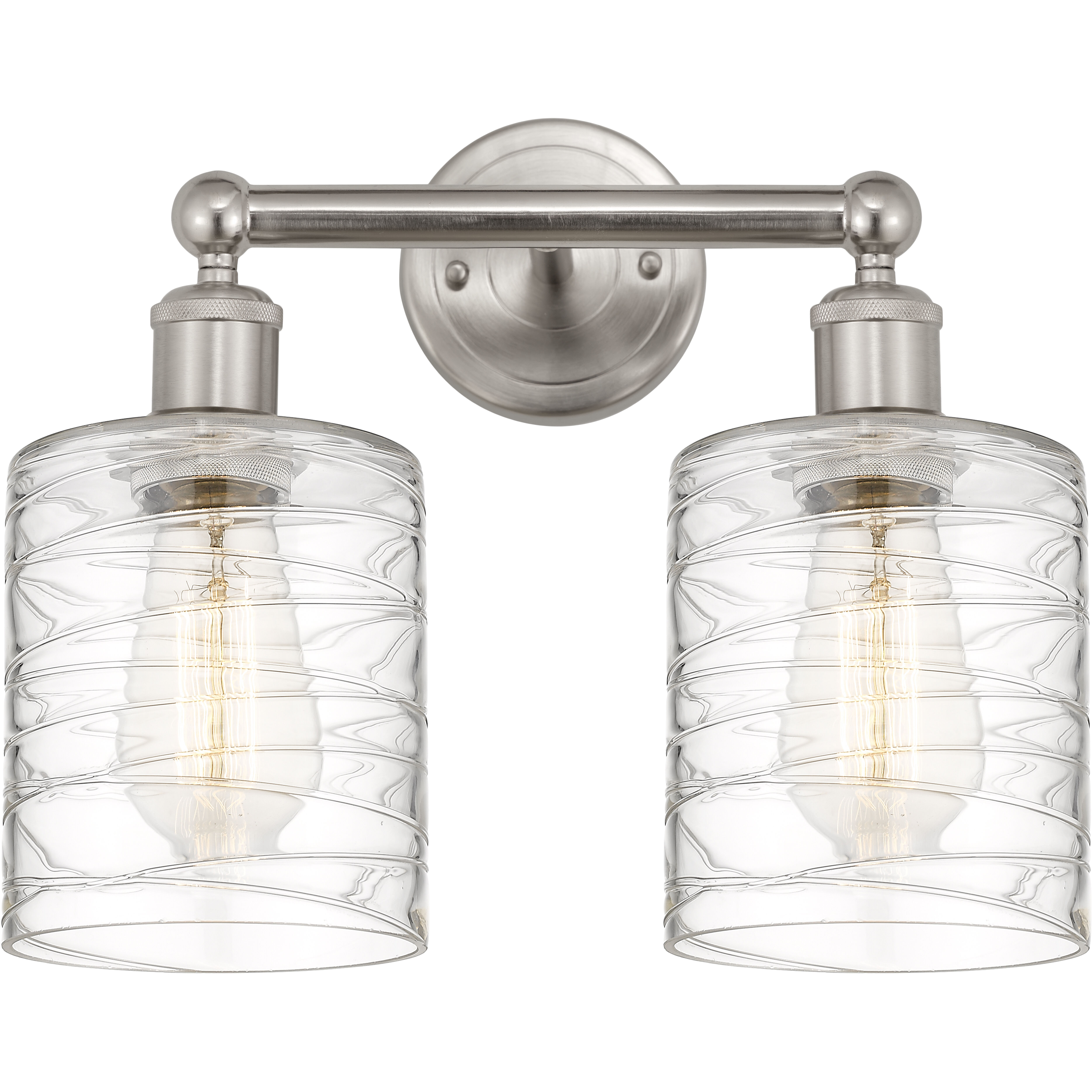 Edison Cobbleskill 2 Light 14 inch Brushed Satin Nickel Bath Vanity Light Wall Light in Deco Swirl Glass