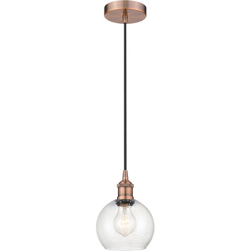 Edison Athens LED 6 inch Antique Copper Mini Pendant Ceiling Light in Seedy Glass