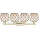 Arcadia Farmhouse Rope 4 Light 35 inch Antique Brass Bath Vanity Light Wall Light in White Glass with Brown Rope