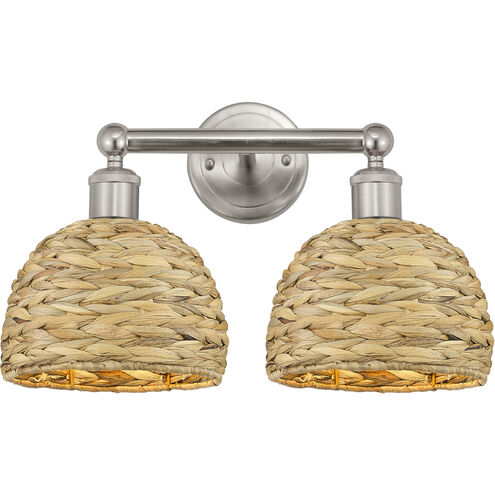 Edison Woven Rattan 2 Light 17 inch Brushed Satin Nickel Bath Vanity Light Wall Light