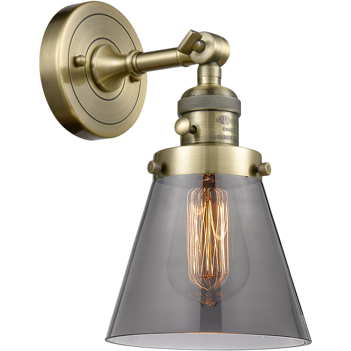 Franklin Restoration Small Cone LED 6 inch Antique Brass Sconce Wall Light, Franklin Restoration