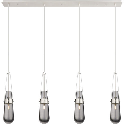Milan 4 Light 48.13 inch Polished Nickel Linear Pendant Ceiling Light in Light Smoke Glass