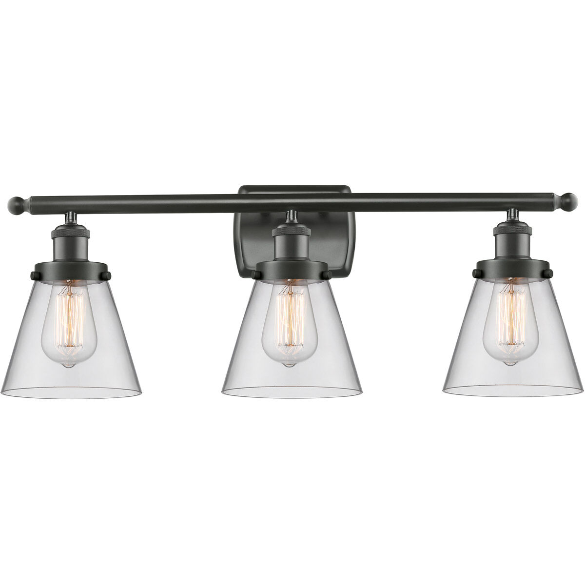 Ballston Small Cone 3 Light 26 inch Oil Rubbed Bronze Bath Vanity Light Wall Light in Clear Glass, Ballston