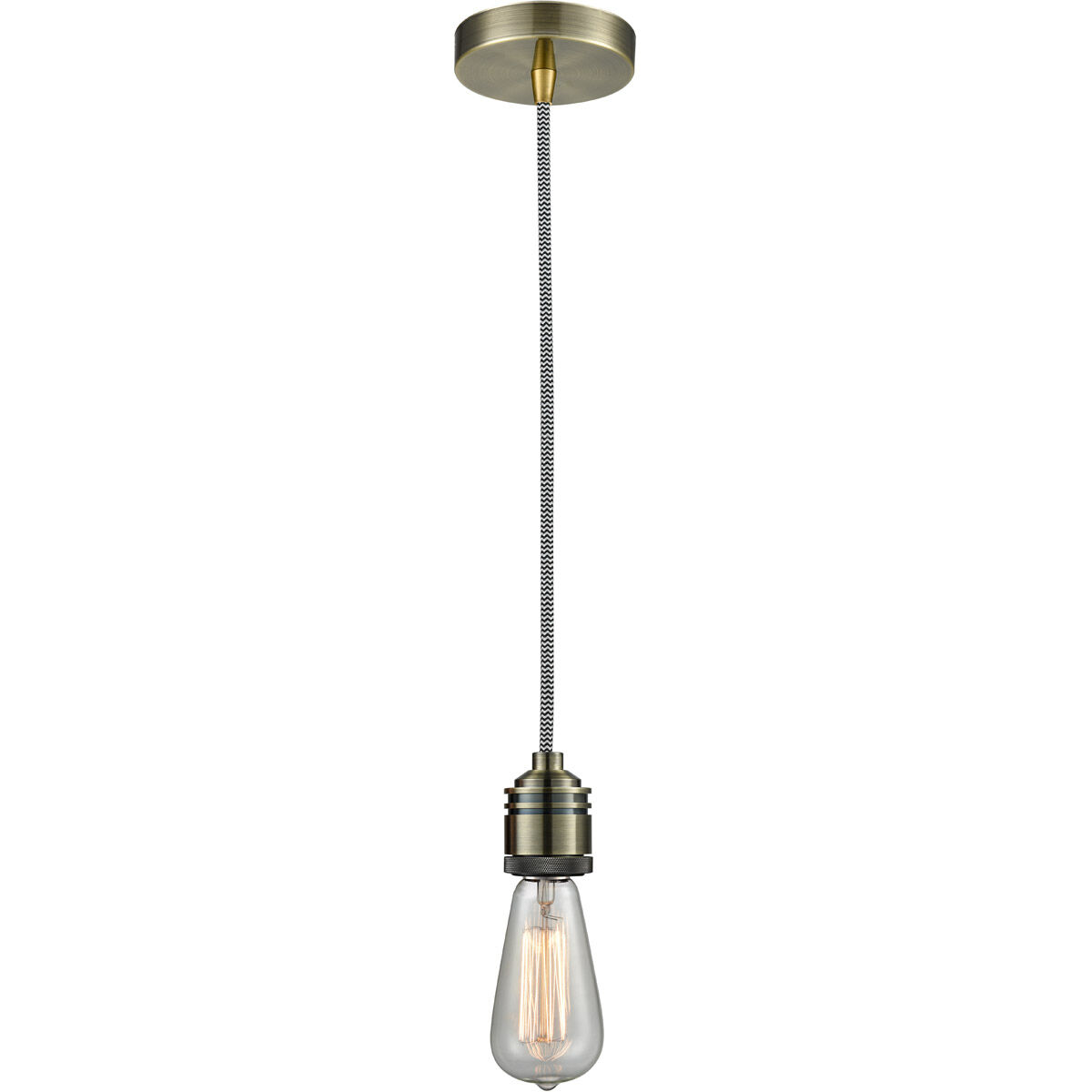 Winchester Bare Bulb 1 Light 2 inch Antique Brass Mini Pendant Ceiling Light in Zebra, Winchester