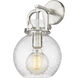 Newton Sphere Sconce Wall Light in Satin Nickel, Seedy Glass