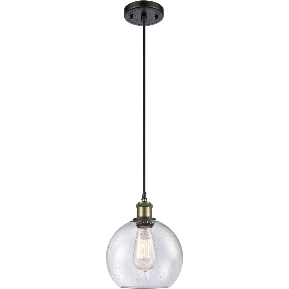 Ballston Athens LED 8 inch Black Antique Brass Mini Pendant Ceiling Light in Seedy Glass, Ballston