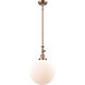 Franklin Restoration XX-Large Beacon LED 12 inch Antique Copper Mini Pendant Ceiling Light in Matte White Glass, Franklin Restoration