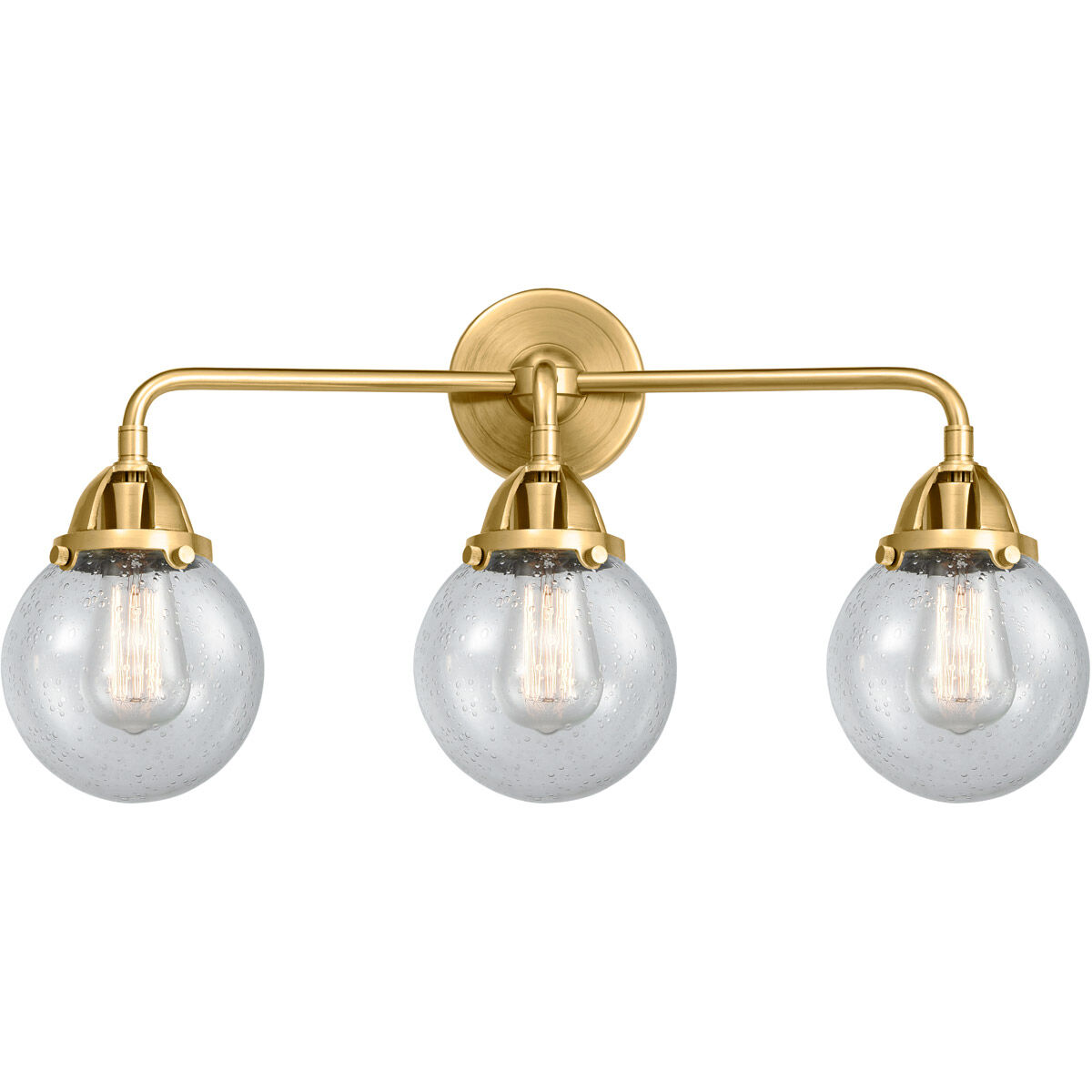 Nouveau 2 Beacon LED 24 inch Satin Gold Bath Vanity Light Wall Light in Seedy Glass