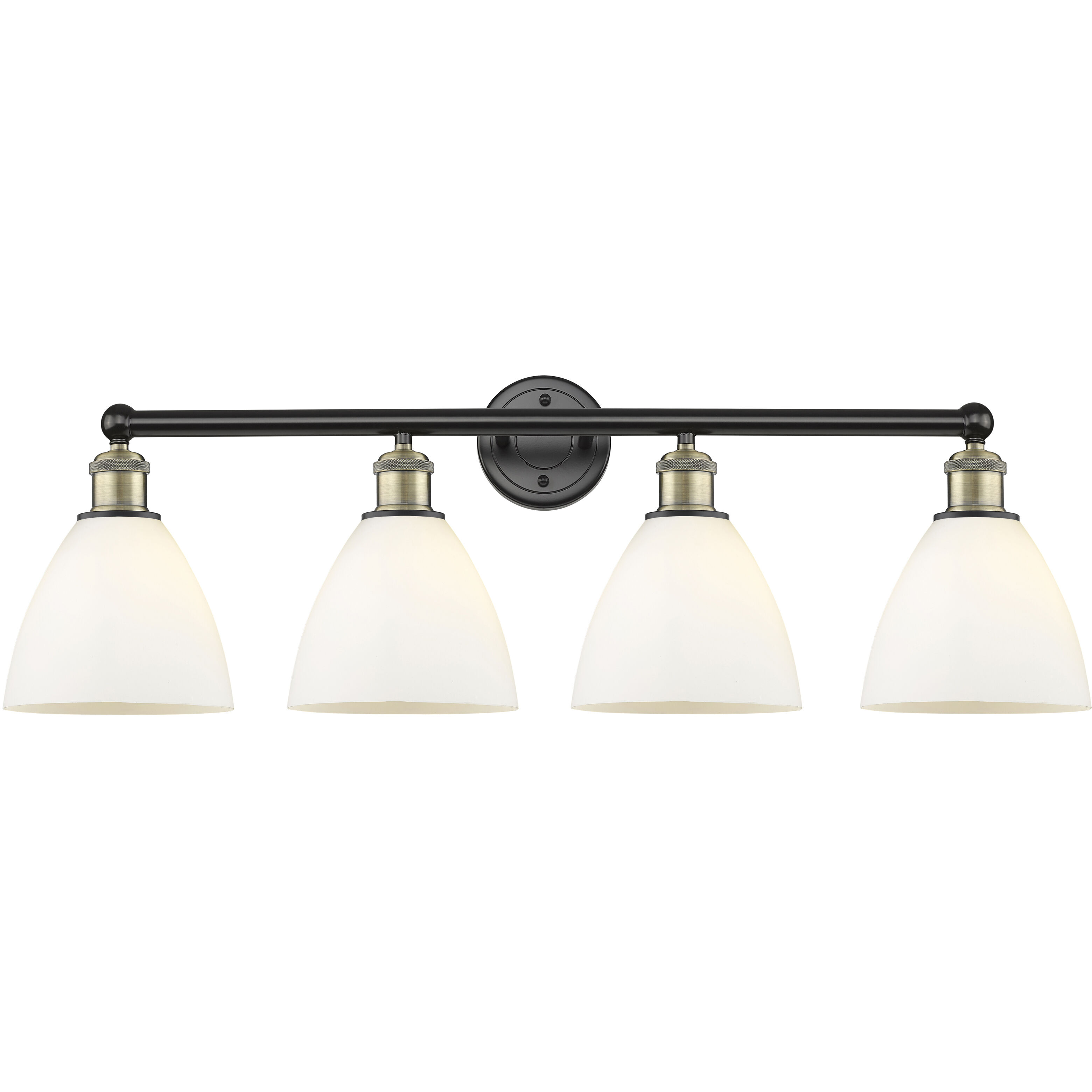 Bristol Glass 4 Light 34.5 inch Black Antique Brass Bath Vanity Light Wall Light in Matte White