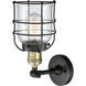Franklin Restoration Small Bell Cage LED 6 inch Black Antique Brass Sconce Wall Light in Clear Glass, Franklin Restoration