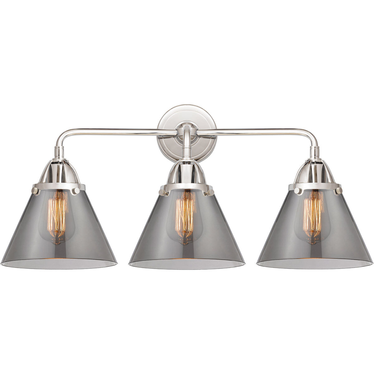 Nouveau 2 Large Cone LED 25.75 inch Polished Chrome Bath Vanity Light Wall Light in Plated Smoke Glass