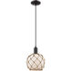 Arcadia Farmhouse Rope 1 Light 8 inch Matte Black Mini Pendant Ceiling Light in White Glass with Brown Rope