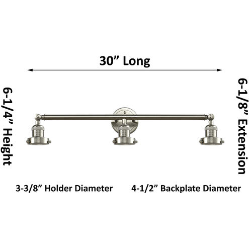 Franklin Restoration Chatham 3 Light 30 inch Brushed Satin Nickel Bath Vanity Light Wall Light in Clear Glass, Franklin Restoration