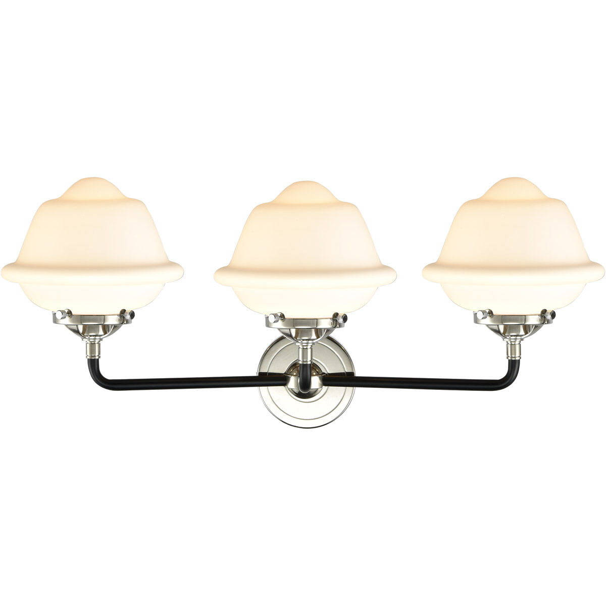 Nouveau Small Oxford 3 Light 26 inch Black Polished Nickel Bath Vanity Light Wall Light in Matte White Glass, Nouveau