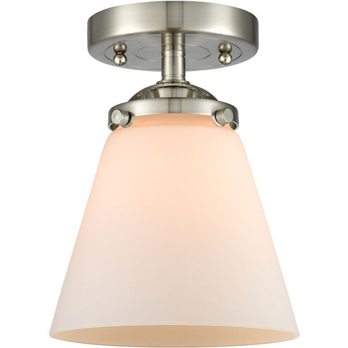 Nouveau Small Cone 1 Light 6 inch Brushed Satin Nickel Semi-Flush Mount Ceiling Light in Matte White Glass, Nouveau
