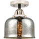 Nouveau 2 Large Bell 1 Light 8 inch Black Polished Nickel Semi-Flush Mount Ceiling Light in Silver Plated Mercury Glass