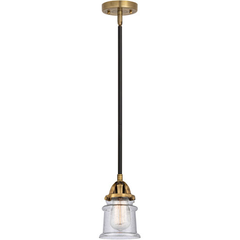 Nouveau 2 Small Canton LED 5.25 inch Black Antique Brass and Matte Black Mini Pendant Ceiling Light in Seedy Glass