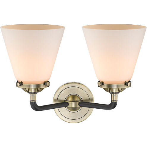 Nouveau Small Cone LED 14 inch Black Antique Brass Bath Vanity Light Wall Light in Matte White Glass, Nouveau