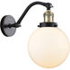 Franklin Restoration Large Beacon 1 Light 8 inch Black Antique Brass Sconce Wall Light in Matte White Glass, Franklin Restoration