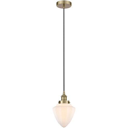 Bullet 1 Light 7 inch Antique Brass Mini Pendant Ceiling Light in Matte White Glass