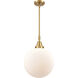 Beacon 1 Light 12 inch Satin Gold Mini Pendant Ceiling Light in Matte White Glass
