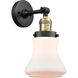 Franklin Restoration Bellmont LED 6 inch Black Antique Brass Semi-Flush Mount Ceiling Light in Matte White Glass, Franklin Restoration