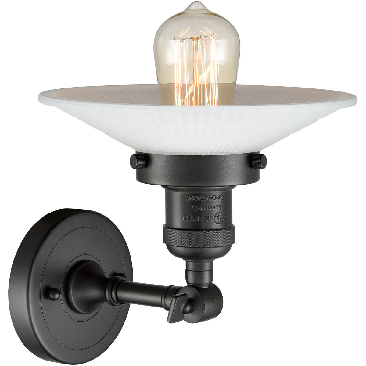 Franklin Restoration Halophane 1 Light 9 inch Matte Black Sconce Wall Light in Matte White Halophane Glass, Franklin Restoration
