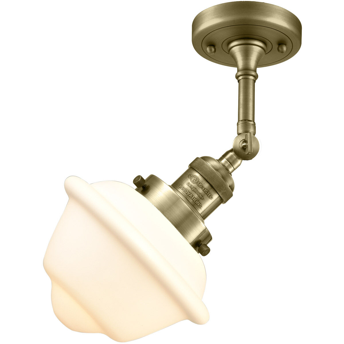 Franklin Restoration Small Oxford 1 Light 8 inch Antique Brass Semi-Flush Mount Ceiling Light in Incandescent, Matte White Glass, Franklin Restoration