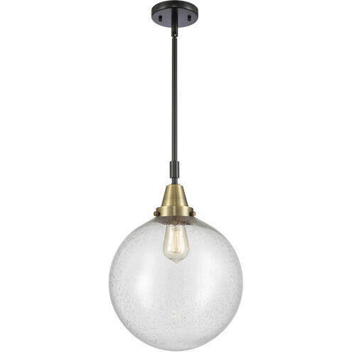 Franklin Restoration Beacon LED 12 inch Black Antique Brass Mini Pendant Ceiling Light in Seedy Glass