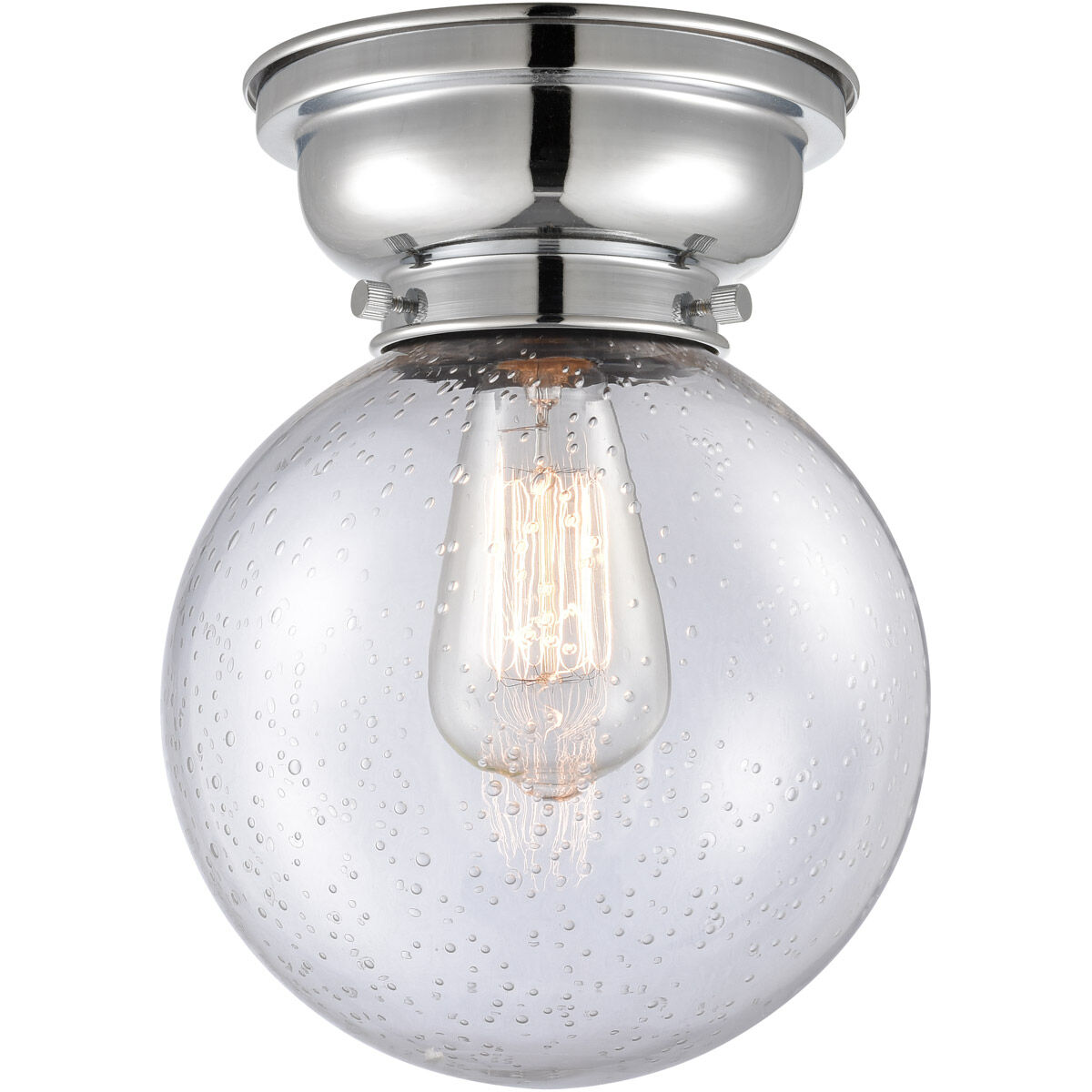 Aditi Large Beacon 1 Light 8 inch Polished Chrome Flush Mount Ceiling Light in Seedy Glass, Aditi