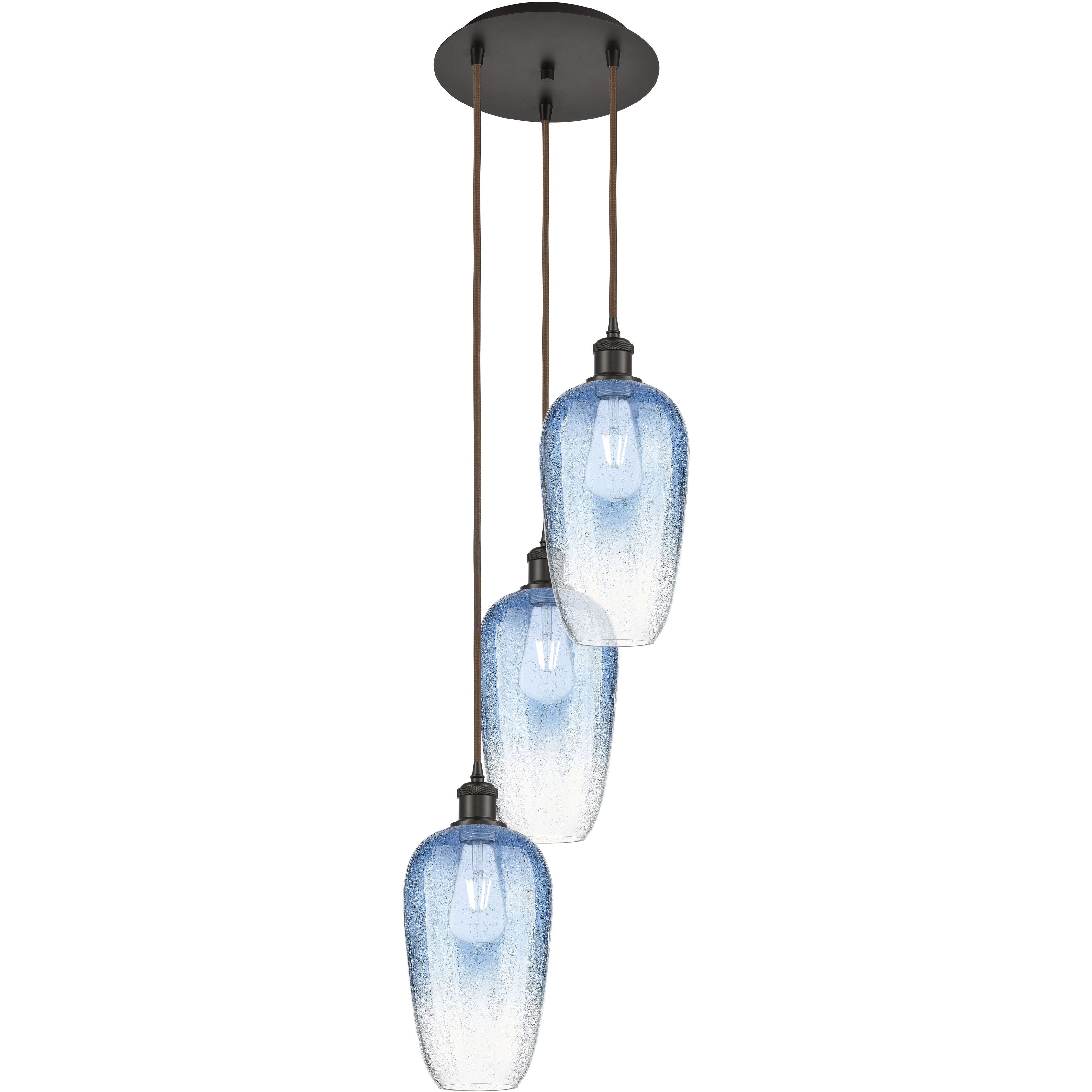 Ballston Brookhaven Flute 3 Light 13.5 inch Oil Rubbed Bronze Multi Pendant Ceiling Light in Sapphire Blue Glass