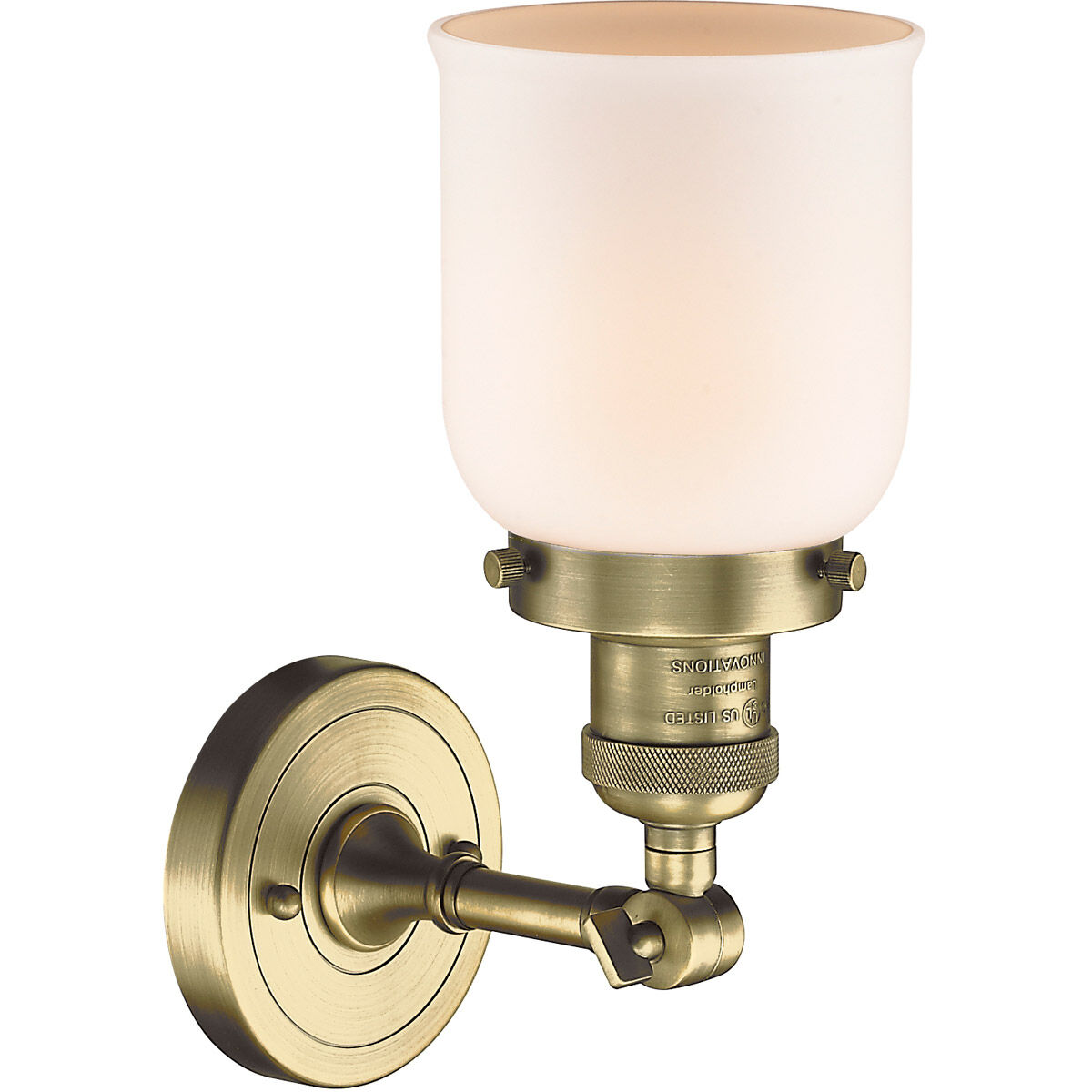 Franklin Restoration Small Bell LED 5 inch Antique Brass Semi-Flush Mount Ceiling Light in Matte White Glass, Franklin Restoration