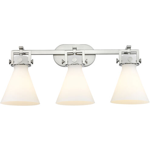 Newton Cone 3 Light 27 inch Satin Nickel Bath Vanity Light Wall Light in Matte White Glass