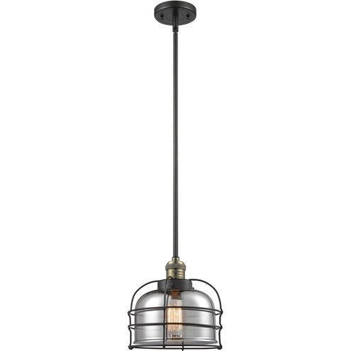 Franklin Restoration Large Bell Cage LED 9 inch Black Antique Brass Mini Pendant Ceiling Light in Plated Smoke Glass, Franklin Restoration