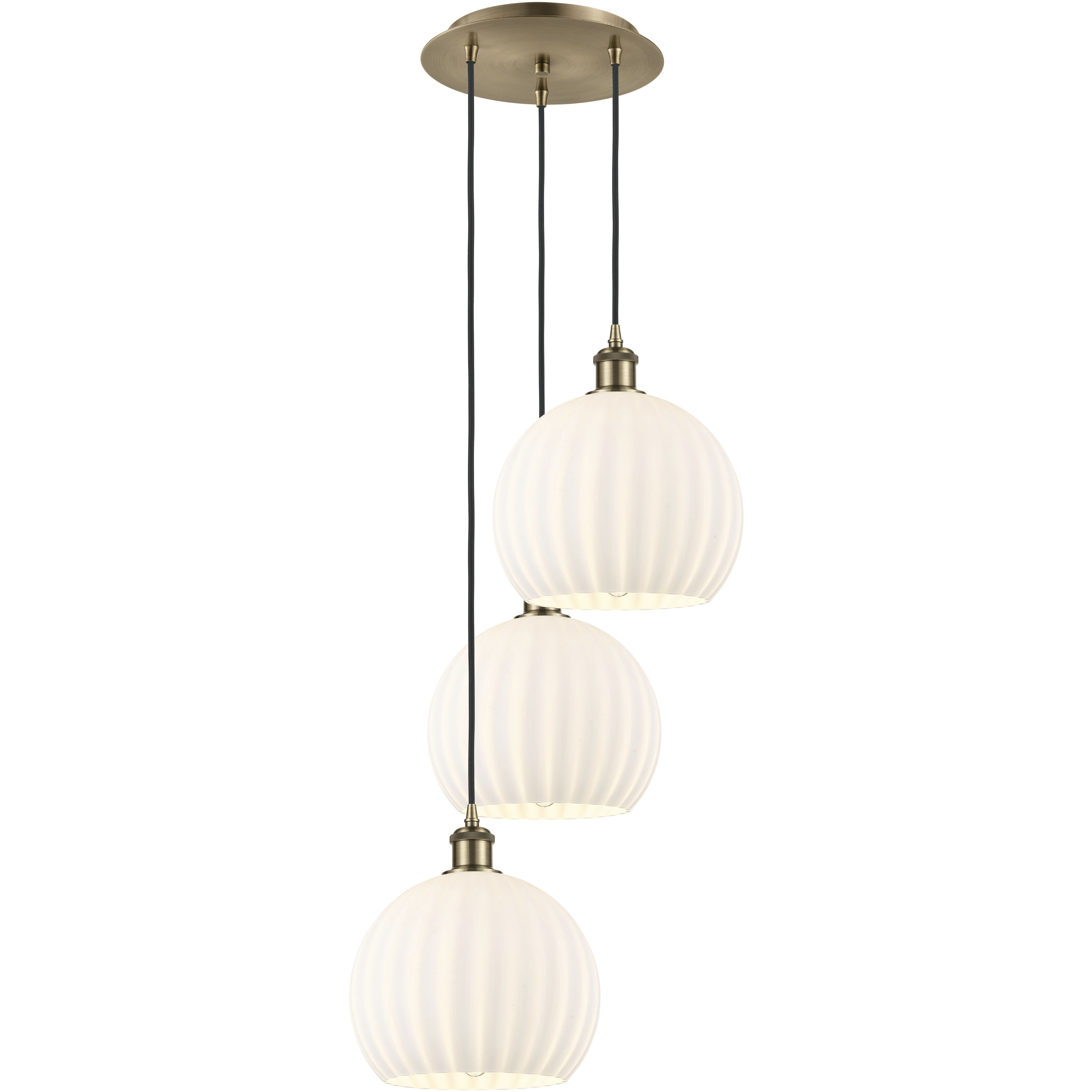 Ballston White Venetian 3 Light 16.5 inch Antique Brass Cord Hung Multi Pendant Ceiling Light