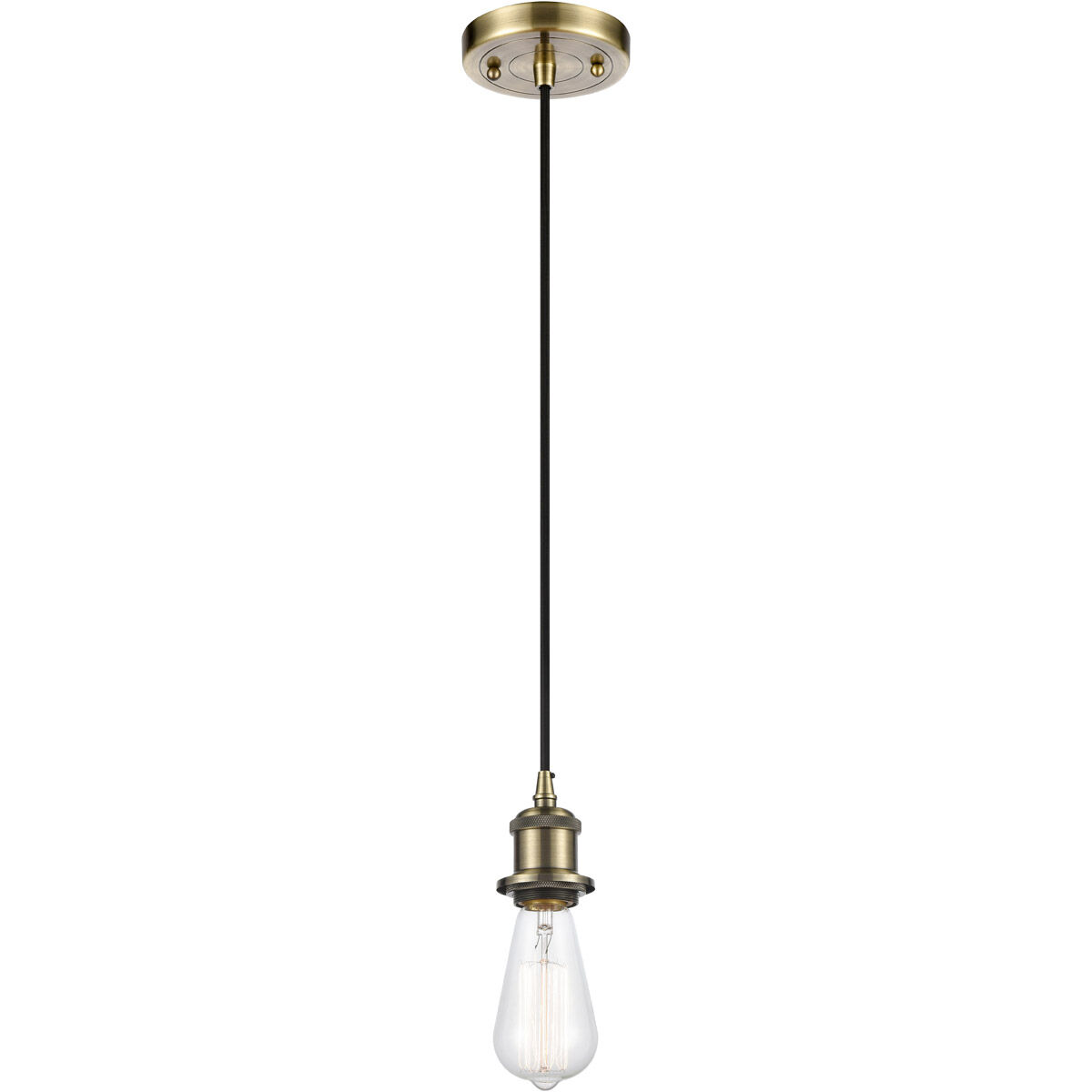 Ballston Bare Bulb 1 Light 5 inch Antique Brass Mini Pendant Ceiling Light in Incandescent, No Shade, Ballston