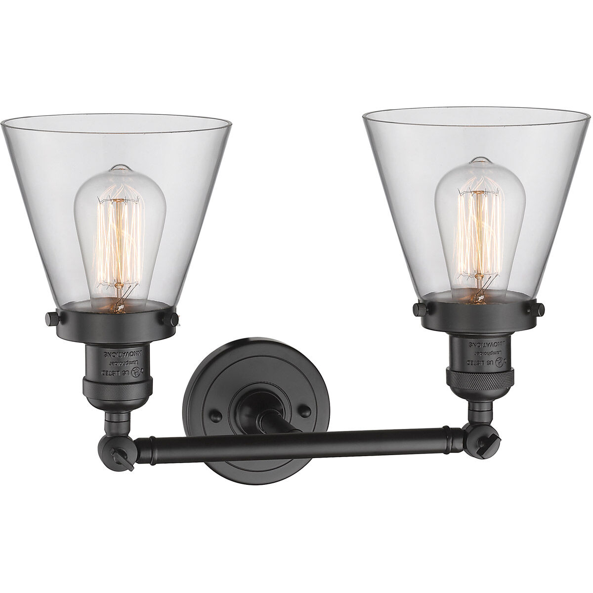 Franklin Restoration Small Cone 2 Light 16 inch Oil Rubbed Bronze Bath Vanity Light Wall Light in Clear Glass, Franklin Restoration