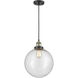 Franklin Restoration XX-Large Beacon LED 12 inch Black Antique Brass Mini Pendant Ceiling Light in Seedy Glass, Franklin Restoration