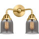 Nouveau 2 Small Bell 2 Light 13 inch Satin Gold Bath Vanity Light Wall Light in Plated Smoke Glass