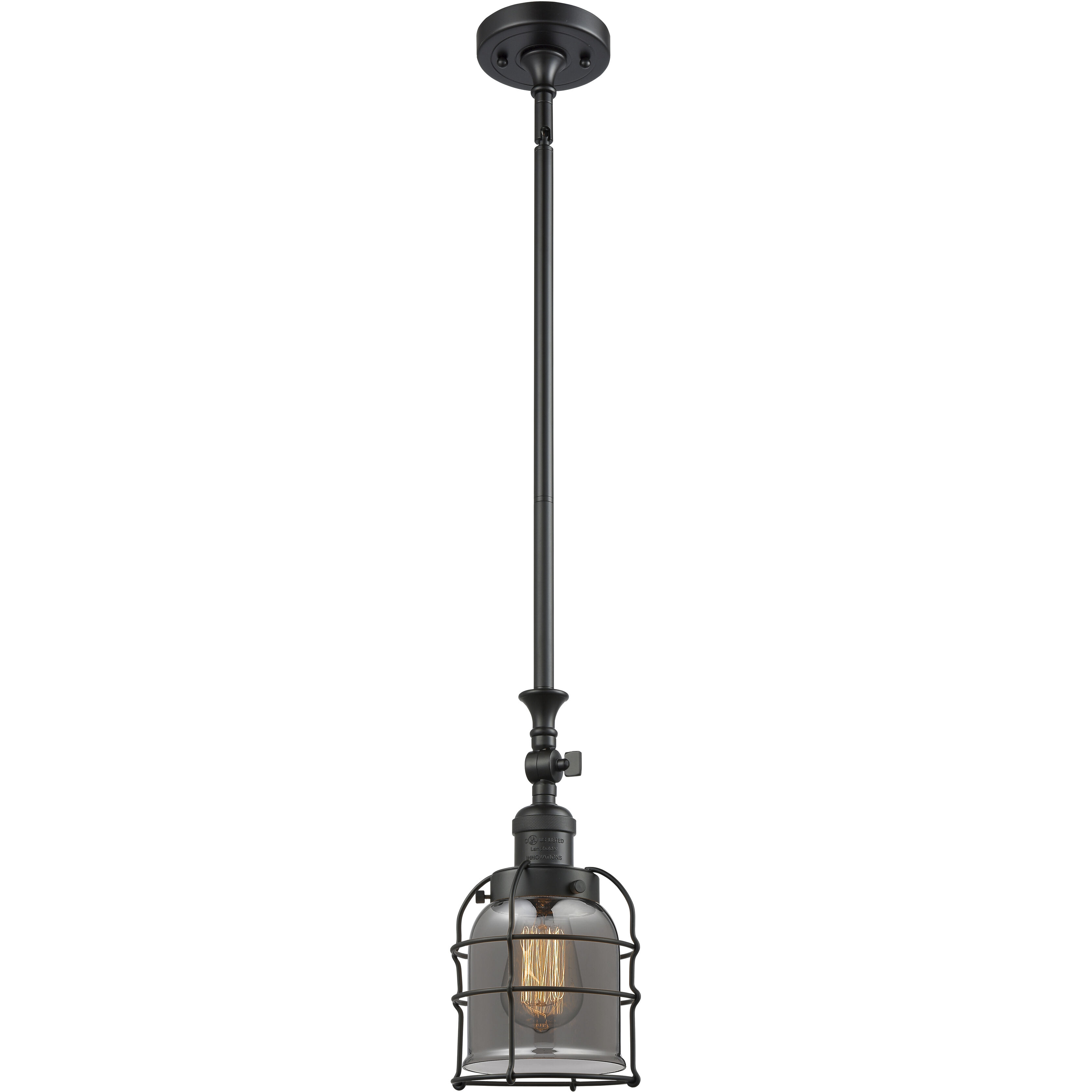 Franklin Restoration Bell Cage LED 6 inch Matte Black Mini Pendant Ceiling Light in Plated Smoke, Franklin Restoration
