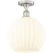 Edison White Venetian 1 Light 12 inch Brushed Satin Nickel Semi-Flush Mount Ceiling Light