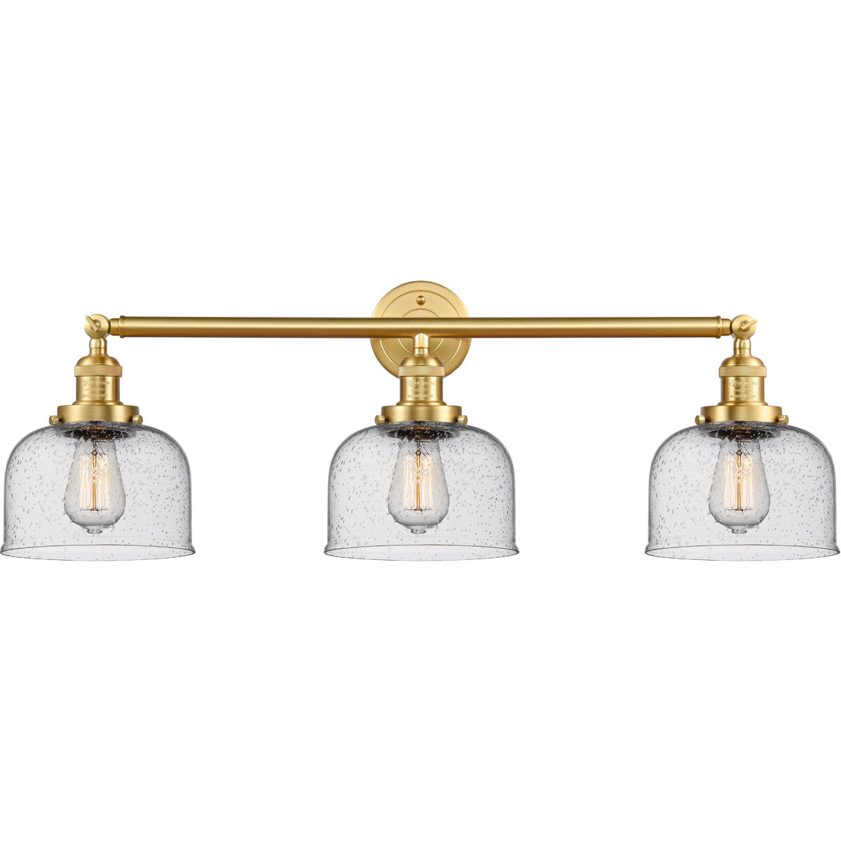 Franklin Restoration Large Bell LED 32 inch Satin Gold Bath Vanity Light Wall Light in Seedy Glass, Franklin Restoration