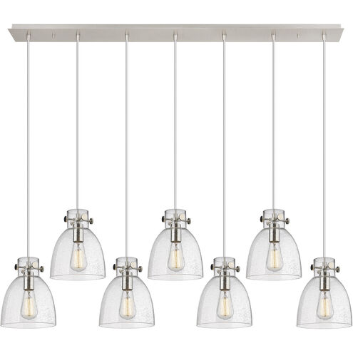 Newton Bell 7 Light 51.75 inch Polished Nickel Linear Pendant Ceiling Light in Seedy Glass