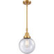 Beacon 1 Light 8 inch Satin Gold Mini Pendant Ceiling Light in Seedy Glass