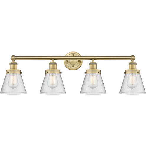Cone 4 Light 33.5 inch Brushed Brass Bath Vanity Light Wall Light in Seedy Glass